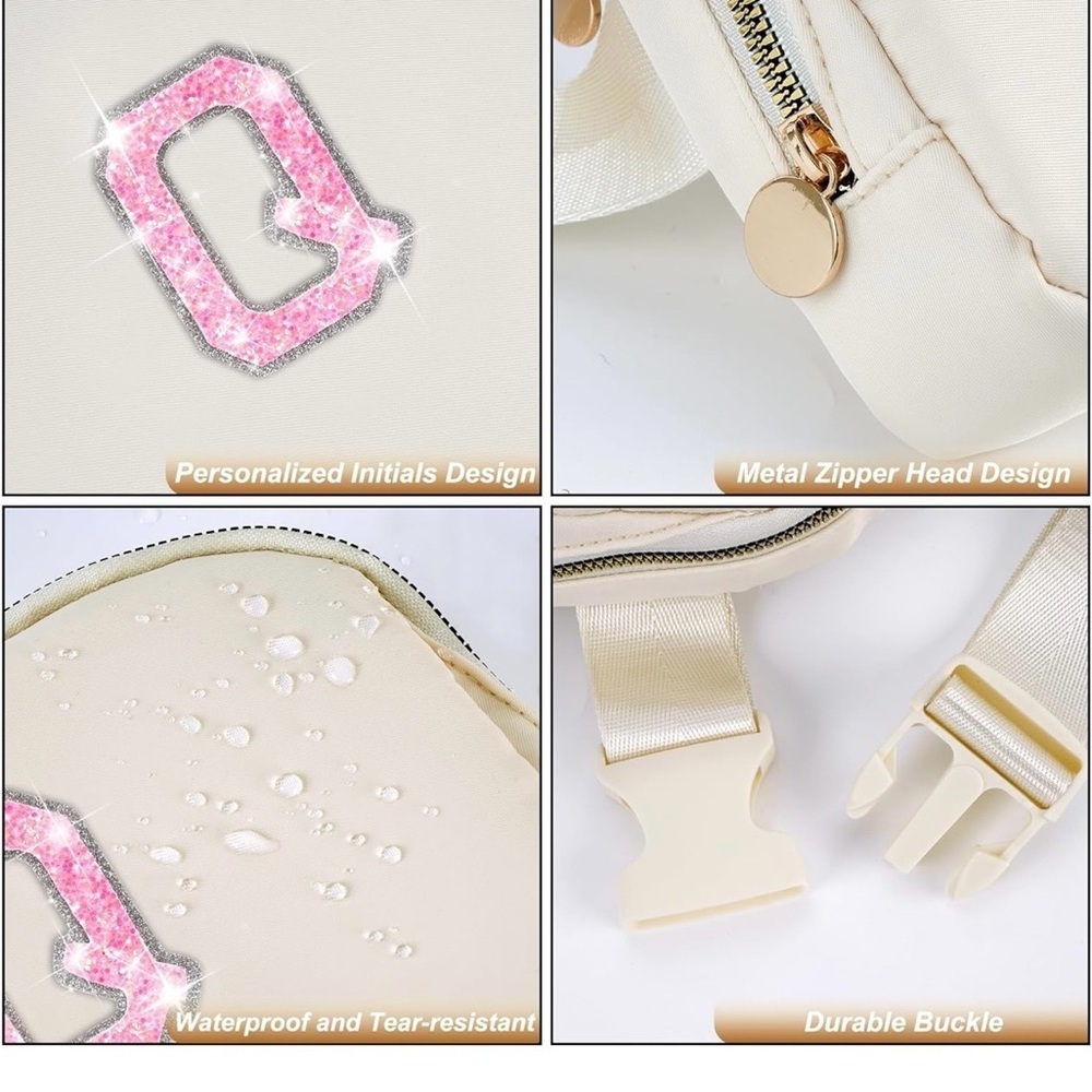 Uygafly Cream Belt Bag - Waterproof Nylon, Adjustable Strap, Letter Q initial - Picture 5 of 8